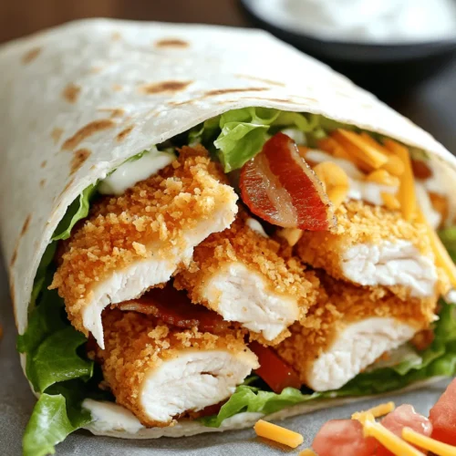 Welcome to the delightful world of wraps, where flavors and textures intertwine to create satisfying meals that are perfect for any time of day. Today, we’re focusing on a recipe that epitomizes this concept: the Crispy Chicken Bacon Ranch Wrap. This dish is a harmonious blend of crispy chicken, smoky bacon, and creamy ranch dressing, all enveloped in a soft tortilla, making it an irresistible option for lunch, dinner, or a quick snack.