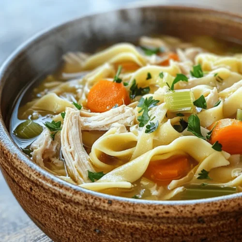 There’s something inherently soothing about a warm bowl of chicken noodle soup. This classic comfort food has transcended generations, often serving as a remedy for the soul during trying times. Whether it’s a chilly winter evening or the sniffles of a cold, chicken noodle soup is a go-to dish that not only warms the body but also comforts the spirit. Its mesmerizing aroma wafting through the kitchen can evoke memories of family gatherings, nurturing hands, and the simple joys of home-cooked meals.