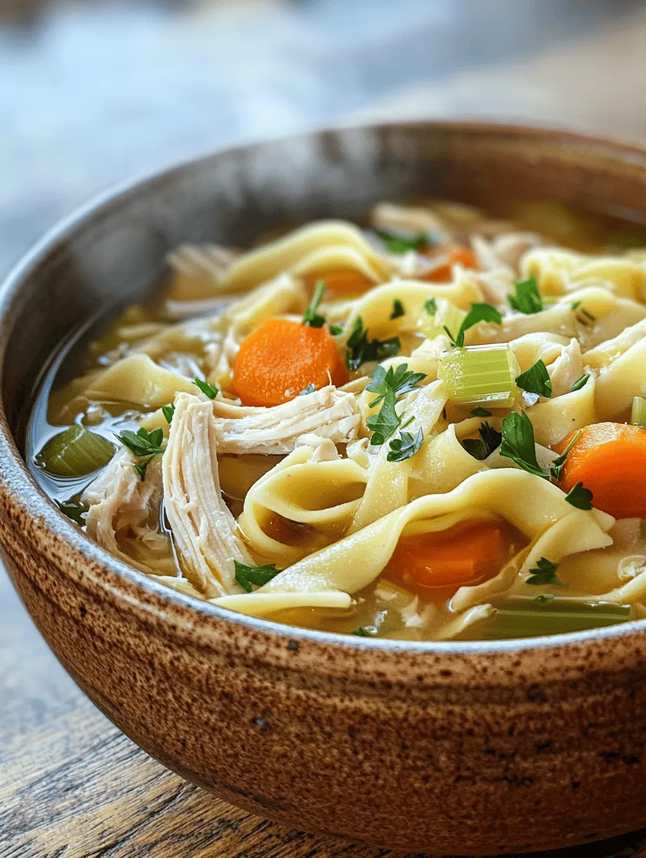 There’s something inherently soothing about a warm bowl of chicken noodle soup. This classic comfort food has transcended generations, often serving as a remedy for the soul during trying times. Whether it’s a chilly winter evening or the sniffles of a cold, chicken noodle soup is a go-to dish that not only warms the body but also comforts the spirit. Its mesmerizing aroma wafting through the kitchen can evoke memories of family gatherings, nurturing hands, and the simple joys of home-cooked meals.