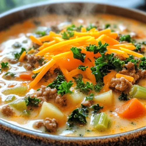 Cheeseburger soup is a unique culinary creation that emerged in American kitchens in the 1980s, capturing the hearts and stomachs of families across the nation. This dish cleverly combines the classic elements of a cheeseburger—ground meat, cheese, and vegetables—with the comforting texture of a warm soup. It epitomizes the notion that you can enjoy the flavors of your favorite meals in a new, heartwarming format.