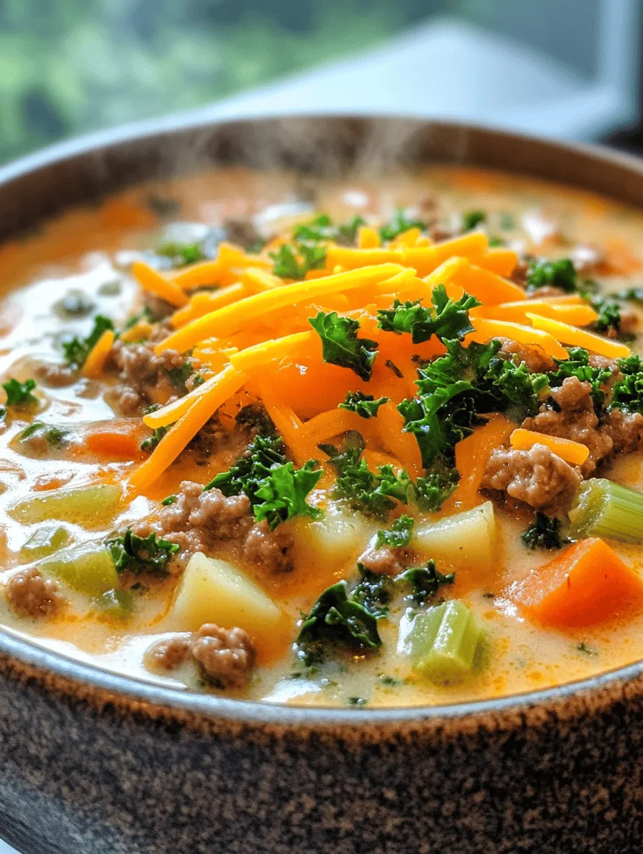 Cheeseburger soup is a unique culinary creation that emerged in American kitchens in the 1980s, capturing the hearts and stomachs of families across the nation. This dish cleverly combines the classic elements of a cheeseburger—ground meat, cheese, and vegetables—with the comforting texture of a warm soup. It epitomizes the notion that you can enjoy the flavors of your favorite meals in a new, heartwarming format.
