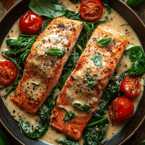 Imagine a dish that encapsulates the essence of Italian comfort food while delivering a healthy punch. Tuscan Garlic Salmon with Spinach and Tomato is just that—a vibrant and flavorful creation that brings together succulent salmon fillets, aromatic garlic, fresh spinach, and juicy tomatoes. This dish is not only a feast for the eyes but also a celebration of the rich culinary heritage of Tuscany, renowned for its emphasis on fresh, high-quality ingredients.