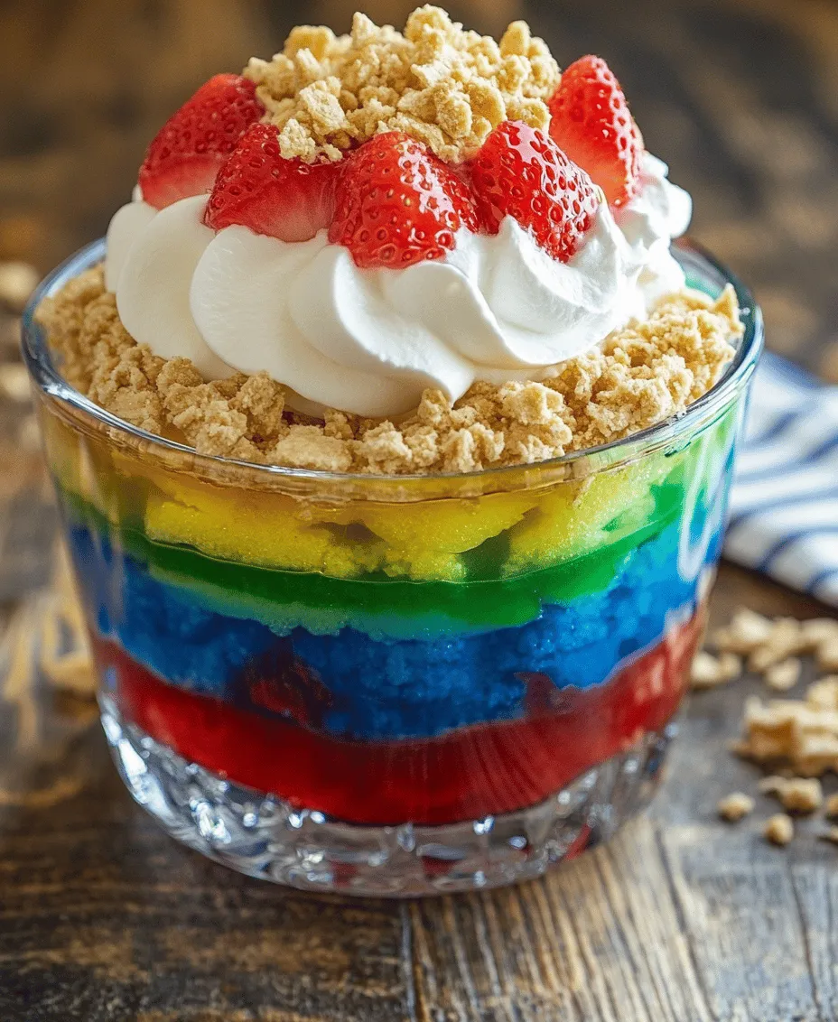 The Rainbow Jello Layered Dessert is a vibrant and visually stunning treat that captures the whimsy of childhood while offering a delightful experience for all ages. This dessert not only tantalizes the taste buds with its array of flavors but also serves as a feast for the eyes, making it an ideal centerpiece for celebrations, gatherings, or simply as a fun family dessert. The beauty of this dessert lies not just in its colorful appearance but also in the nostalgia it evokes—reminding many of birthday parties, summer picnics, and holiday celebrations where such layered delights often steal the show.