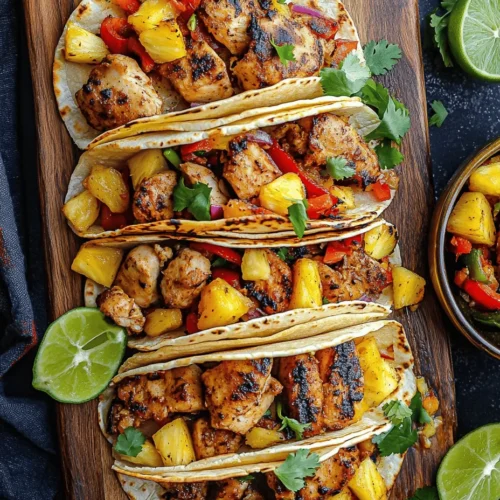 If you're looking to elevate your taco night with a burst of tropical flavors, look no further than Tropical Pineapple Chicken Tacos. This vibrant dish combines juicy chicken thighs marinated in a zesty blend of spices with the natural sweetness of fresh pineapple, creating a mouthwatering experience that transports you straight to a beachside paradise. The unique fusion of ingredients not only tantalizes your taste buds but also offers a colorful presentation that is sure to impress your family and friends.