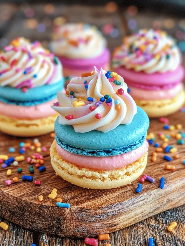 Macarons are a delightful French pastry that has gained international fame for their delicate texture and vibrant colors. These little meringue-based treats, with their crisp exterior and chewy interior, have become a favorite among dessert lovers worldwide. Celebrated for their versatility, macarons can be filled with an array of flavors, making them a perfect canvas for creativity. One of the most festive and popular flavor profiles is that of classic birthday cake, a nostalgic flavor that evokes memories of joyous celebrations filled with laughter, candles, and, of course, cake.