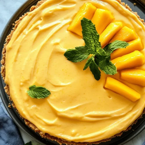Mango cheesecake is a delightful dessert that combines the rich and creamy texture of traditional cheesecake with the vibrant flavors of tropical mangoes. This dessert not only tantalizes the taste buds but also provides a visual feast with its sun-kissed color. Perfect for any occasion, whether it’s a summer gathering, a birthday celebration, or a cozy family dinner, this cheesecake offers a refreshing twist that is sure to impress your guests. The sweet, tangy flavor of ripe mangoes harmonizes beautifully with the velvety cream cheese, creating an indulgent experience that captures the essence of tropical bliss.