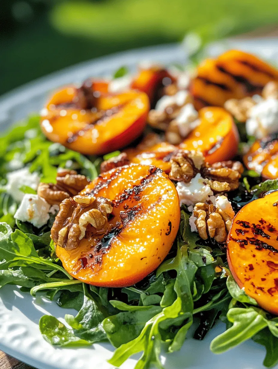 Grilling peaches transforms them into a luscious, caramelized delight that enhances their natural sweetness. The process of grilling not only intensifies the fruit's flavor but also adds a hint of smokiness, creating a delightful contrast when paired with other ingredients. When you bite into a grilled peach, you experience a burst of sweetness that is beautifully complemented by the savory elements of the salad.