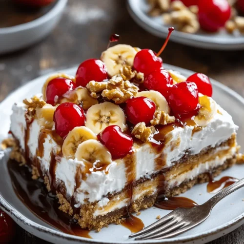 If you’re looking for a dessert that combines nostalgia with simplicity, the Easy No Bake Banana Split Cake is the perfect choice. This delightful treat captures the essence of the classic banana split, transforming it into a layered cake that requires no baking—making it ideal for busy schedules or warm summer days when you want to keep the oven off. With its creamy textures, fruity flavors, and crunchy elements, this dessert not only pleases the palate but also evokes fond memories of childhood ice cream shops and family gatherings.