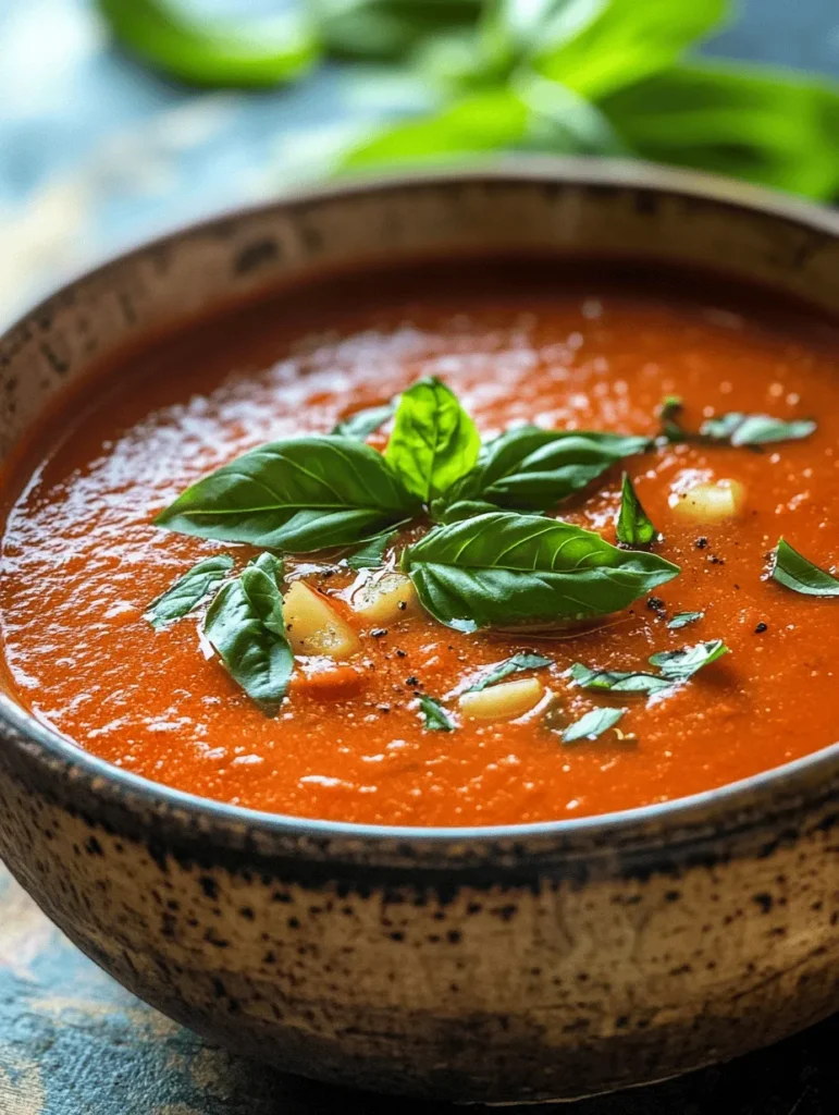 The appeal of Roasted Tomato Bliss Soup goes beyond its comforting essence; it’s about celebrating the beauty of fresh ingredients. The use of ripe, juicy tomatoes not only provides a vibrant color but also infuses the soup with a natural sweetness that’s hard to resist. When roasted, tomatoes caramelize, intensifying their flavors, and transforming into a luscious base for the soup. This recipe highlights the importance of quality ingredients, showcasing how a few simple components can come together to create an unforgettable dish.