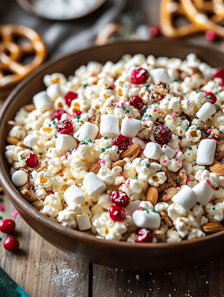 During the winter season, food plays a central role in celebrating traditions and creating memories. Festive snacks, such as the Winter Wonderland White Chocolate Snack Mix, serve as the perfect accompaniment to holiday festivities. They offer a wonderful way to bring together family and friends around the table, fostering connections and sparking joy. The mixture of sweet and salty flavors combined with the crunch of textures creates a sensory experience that delights both young and old.