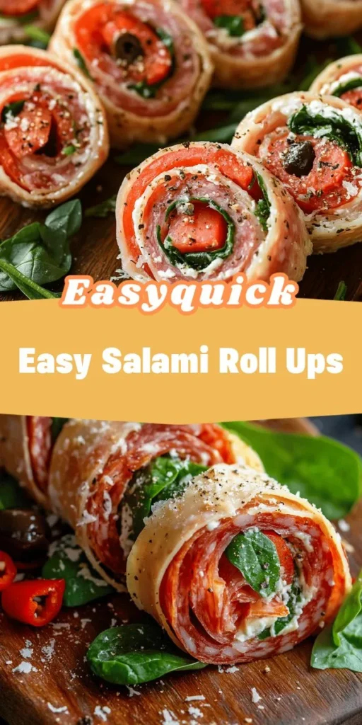 Looking for quick and easy lunch recipes? These Savory Salami Roll Ups with Creamy Cheese are perfect for a hassle-free meal prep that packs flavor and satisfaction into every bite. Ideal for picnics, gatherings, or a simple lunch at home—give them a try and elevate your culinary game with afterka! EasyLunchRecipes QuickMealPrep SavorySnacks SalamiRollUps HealthyEating PartyAppetizers MealPrepIdeas