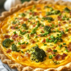 Quiche is a dish that has transcended borders, celebrated for its versatility and beloved across various cuisines. Originating from France, this savory pastry has become a staple in many households, perfect for any meal of the day. Whether enjoyed at breakfast, brunch, or dinner, quiche offers a delightful combination of flavors and textures that can satisfy any palate. Today, we’re diving into a particularly scrumptious variation: Bacon Broccoli Cheddar Quiche. This recipe highlights a delicious medley of crispy bacon, nutritious broccoli, and rich cheddar cheese, making it not only a flavorful choice but also a nourishing one.