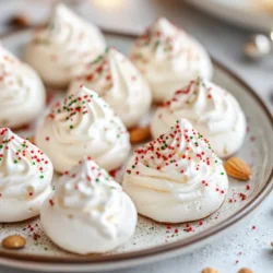 In the delightful world of desserts, few treats can match the ethereal charm of meringues. These light, airy confections, often characterized by their crisp exterior and soft, melt-in-your-mouth interior, have long captured the hearts of dessert lovers across the globe. Their versatility allows them to shine in various forms, whether as a standalone treat, a topping for pies, or a decorative addition to cakes. Today, we will delve into the creation of Delicate Almond Peppermint Meringues—an exquisite combination of flavors perfect for festive occasions or whenever you find yourself craving something sweet.