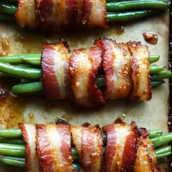 Bacon-wrapped green bean bundles are a delightful appetizer that marries the crisp freshness of green beans with the savory richness of bacon. This dish not only tantalizes the taste buds but also presents a feast for the eyes, making it an ideal choice for gatherings, holidays, or even a cozy family dinner. The appeal of these bundles lies in their perfect balance of flavors and textures; the crunchy, bright green beans provide a refreshing contrast to the smoky, salty, and crispy bacon.