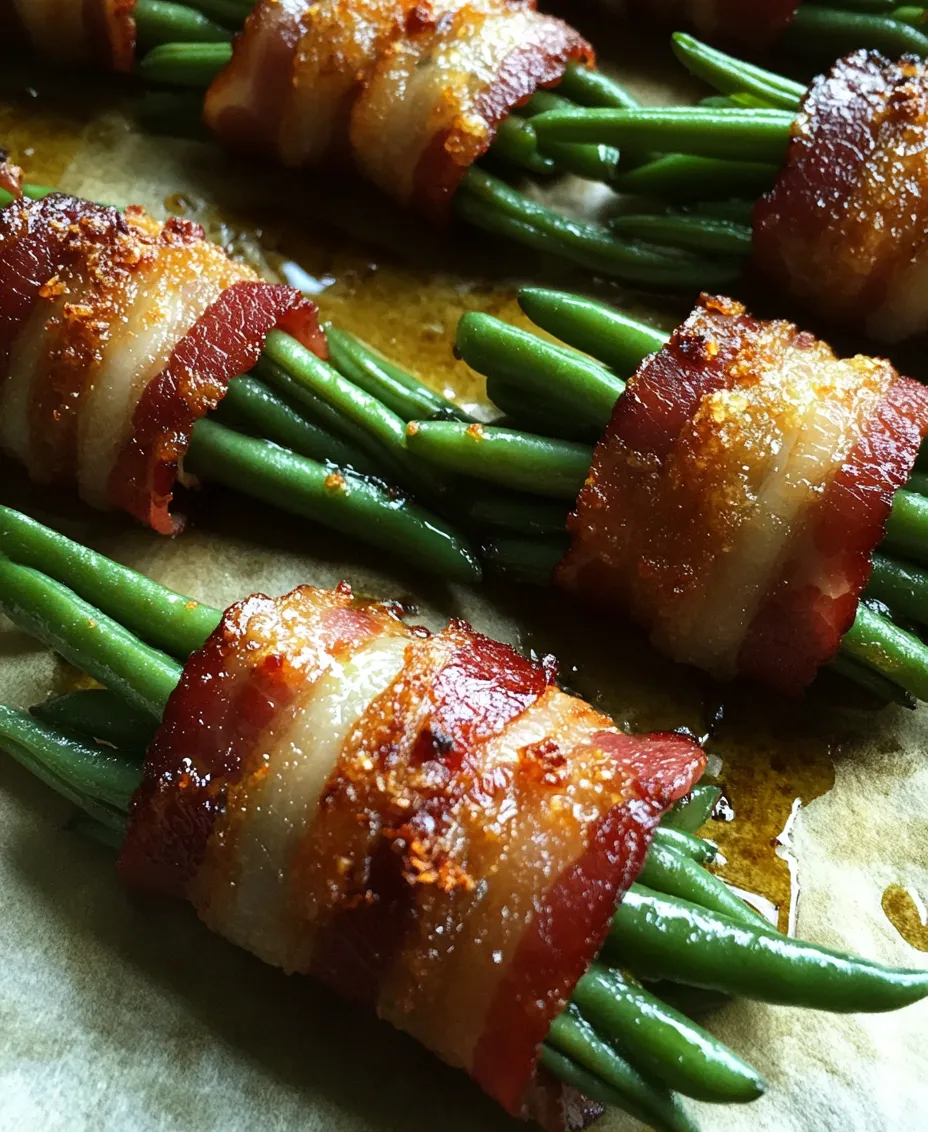 Bacon-wrapped green bean bundles are a delightful appetizer that marries the crisp freshness of green beans with the savory richness of bacon. This dish not only tantalizes the taste buds but also presents a feast for the eyes, making it an ideal choice for gatherings, holidays, or even a cozy family dinner. The appeal of these bundles lies in their perfect balance of flavors and textures; the crunchy, bright green beans provide a refreshing contrast to the smoky, salty, and crispy bacon.