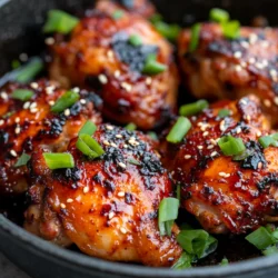 Spicy and Sweet Gochujang Chicken Thighs is a delightful fusion of robust flavors that showcases the vibrant and diverse palette of Korean cuisine. At the heart of this recipe lies Gochujang, a traditional Korean condiment known for its unique blend of heat, sweetness, and umami. This dish is not only a feast for the taste buds but also a feast for the eyes, featuring beautifully glazed chicken thighs that are both succulent and satisfying.