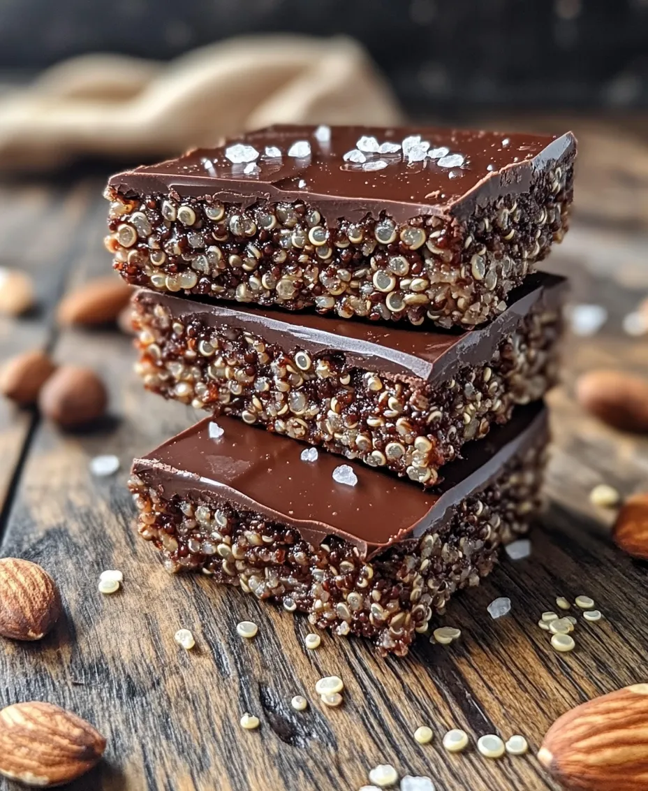 In recent years, the demand for healthy snacks has surged, driven by an increasing awareness of the importance of nutrition and wellness. As people strive to balance busy lifestyles with mindful eating, snacks that deliver both flavor and health benefits have become essential. Among the myriad of options available, <strong>Chocolate Quinoa Crunch Bars</strong> stand out as a deliciously nutritious choice. These bars not only satisfy your sweet tooth but also pack a powerful nutritional punch, making them an excellent option for anyone seeking a wholesome snack.” /></p>
</p>
<p>Refrigerating the Bars</p>
</p>
<p>Chilling your Chocolate Quinoa Crunch Bars is a crucial step that cannot be overlooked. Once you’ve mixed your ingredients and pressed the mixture into your prepared pan, refrigeration allows the bars to set properly. This process helps the chocolate and nut butter firm up, creating a dense, chewy texture that holds together beautifully when cut. Ideally, you should chill the bars for at least 1-2 hours, but if you have the time, leaving them in the fridge overnight will yield the best results. This extended chill allows the flavors to meld and develop, enhancing the overall taste of the bars.</p>
</p>
<p>Cutting the Bars</p>
</p>
<p>Once your bars have chilled and set, it’s time to cut them into uniform sizes. Using a sharp knife is key to achieving clean cuts without crumbling the bars. To make the cutting process easier, remove the entire slab from the pan and place it on a cutting board. You can also use a ruler to measure and mark where you want to cut to ensure consistency. A good practice is to start by cutting the large slab in half, then cut each half into equal portions. For a standard snack size, aim for 1-inch wide bars. This method not only gives your bars an appealing appearance but also ensures that each portion offers the same delightful crunch and flavor.</p>
</p>
<p>Storing the Bars</p>
</p>
<p>To maintain the freshness of your Chocolate Quinoa Crunch Bars, proper storage is essential. Once cut, place the bars in an airtight container lined with parchment paper to prevent them from sticking to one another. They can be kept at room temperature for a few days, but for extended freshness, store them in the refrigerator. If you want to keep them for longer, consider freezing them. Wrap each bar individually in plastic wrap and place them in a freezer-safe bag. They will stay fresh for up to three months. When you’re ready to enjoy one, simply thaw it in the refrigerator or at room temperature.</p>
</p>
<p>Nutritional Information</p>
</p>
<p>Understanding the nutritional content of your Chocolate Quinoa Crunch Bars can enhance your appreciation for this healthy snack. Each bar contains approximately 150 calories, depending on the size and specific ingredients used. Packed with protein from the quinoa and nut butter, each serving typically offers around 5 grams of protein. The bars are also rich in dietary fiber, contributing to about 3 grams per serving, which aids in digestion and helps keep you feeling full longer.</p>
</p>
<p>The ingredients used in this recipe provide a wealth of health benefits. Quinoa is a complete protein, which means it contains all nine essential amino acids, making it an excellent choice for vegetarians and vegans. Nut butter adds healthy fats that can help reduce hunger and promote heart health. Dark chocolate, especially when containing at least 70% cocoa, is loaded with antioxidants, which can help combat oxidative stress and lower inflammation. When compared to traditional snack bars, these homemade bars are significantly healthier because they are free from artificial additives, added sugars, and preservatives commonly found in store-bought options. By opting for homemade, you control the ingredients and ensure a wholesome snack.</p>
</p>
<p>Creative Variations and Customizations</p>
</p>
<p>One of the best features of Chocolate Quinoa Crunch Bars is their versatility. You can easily customize the recipe to suit your taste preferences or dietary requirements. For instance, if you want a spicier kick, consider adding a pinch of cinnamon or a few drops of vanilla extract to the mixture. For a more decadent flavor, a dash of almond extract can elevate the taste profile significantly.</p>
</p>
<p>If you’re looking to make substitutions based on dietary needs, you can replace the nut butter with sunflower seed butter for a nut-free version. Additionally, if you’re aiming to reduce sugar, consider using unsweetened cocoa powder and reducing the amount of sweetener. You can also incorporate different toppings or add-ins for varied textures. Think about adding seeds like chia or flaxseeds for extra nutrition, or even dried fruits like cranberries or apricots for a chewy element.</p>
</p>
<p>Seasonal variations can be a fun way to keep the recipe fresh. For instance, adding pumpkin puree during the fall can create a delightful pumpkin spice flavor, while incorporating dried cranberries during the winter holidays can add a festive touch. Experimenting with different ingredients keeps the recipe exciting and allows you to enjoy it year-round.</p>
</p>
<p>Serving Suggestions</p>
</p>
<p>Chocolate Quinoa Crunch Bars are not just a convenient snack; they are also incredibly versatile in how you can enjoy them. These bars make an excellent on-the-go breakfast option, especially when paired with a smoothie or a cup of herbal tea. They are perfect for a mid-afternoon snack at work or school, providing a quick energy boost without the crash associated with sugary snacks.</p>
</p>
<p>To incorporate these bars into meal prep, consider packaging them individually in lunchboxes alongside fresh fruits or yogurt. They can also serve as a nutritious dessert alternative, satisfying your sweet tooth without the guilt. If you’re hosting a gathering or a healthy snack bar for friends, slice the bars into bite-sized pieces for a fun, shareable treat.</p>
</p>
<p>For drink pairings, try serving these bars with a refreshing green smoothie, a protein shake, or even a hot cup of tea. The combination of flavors can enhance the overall experience, making your snack time even more enjoyable.</p>
</p>
<p>Conclusion</p>
</p>
<p>In conclusion, making Chocolate Quinoa Crunch Bars at home is a rewarding endeavor that brings numerous benefits. Not only do they provide a healthy snacking option, but they are also simple to prepare, requiring minimal ingredients and effort. By incorporating wholesome ingredients that are rich in protein, fiber, and antioxidants, you can enjoy a delicious treat that nourishes your body and satisfies your cravings.</p>
</p>
<p>We encourage you to try this recipe and enjoy the satisfaction of creating your own healthy snacks. Integrating nutritious foods into your daily diet doesn’t have to be difficult or bland; with a little creativity and the right ingredients, you can enjoy delicious, wholesome treats that enhance your lifestyle. So gather your ingredients and get started on making your own Chocolate Quinoa Crunch Bars today!</p>
</div>