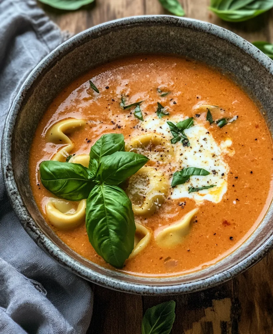 When the weather turns chilly or life feels a bit overwhelming, few things bring comfort quite like a warm bowl of soup. Among the myriad of soup recipes out there, <strong>Parmesan Tomato Tortellini Soup</strong> stands out as a delightful option that combines the heartiness of fresh tortellini with the vibrant essence of tomatoes and aromatic herbs. This dish is a beautiful amalgamation of flavors and textures that is not only easy to prepare but also perfect for cozy dinners, family gatherings, or a quick lunch.” /></p>
</p>
<h3>Method for Preparing Parmesan Tomato Tortellini Soup</h3>
</p>
<h4>Sautéing the Base</h4>
<p>To start your Parmesan Tomato Tortellini Soup, the first step is to create a flavorful base by sautéing onions and garlic. Begin by heating a tablespoon of olive oil in a large pot over medium heat. Once the oil is shimmering, add a finely chopped onion. Sauté the onion until it becomes translucent and tender, which should take about 5 to 7 minutes. This step is crucial as it builds the foundation of flavor in your soup.</p>
</p>
<p>Next, add minced garlic (about 3 cloves) to the pot. Stir it into the onions and sauté for an additional 1 to 2 minutes, or until the garlic is fragrant. Be cautious not to let the garlic brown, as this can introduce a bitter taste to your dish. Properly sautéed onions and garlic contribute a sweet and aromatic base that enhances the overall flavor profile of the soup.</p>
</p>
<h4>Building Flavors</h4>
<p>Once your onion and garlic are perfectly sautéed, it’s time to build the flavor further with herbs and spices. Add in dried basil, oregano, and thyme—each about a teaspoon. Cooking these dried herbs in the fat allows their essential oils to release, amplifying their flavors. Stir them into the onion and garlic mixture, allowing them to toast for about 30 seconds. This technique not only deepens the flavor but also allows the aroma of the herbs to fill your kitchen, enticing everyone nearby.</p>
</p>
<p>After the herbs have bloomed, add a can of crushed tomatoes (28 ounces) to the pot. The acidity of the tomatoes will balance the richness of the cheese and cream you’ll be adding later. Pour in 4 cups of vegetable broth for depth and richness, then bring the mixture to a gentle simmer.</p>
</p>
<h4>Simmering the Broth</h4>
<p>Simmering is a critical step where all the flavors meld together beautifully. Allow the broth to simmer for at least 20 minutes, stirring occasionally. This simmering time allows the tomatoes to soften and release their flavors, while the herbs infuse into the broth. The result is a deeply flavored base that will make your soup truly irresistible. If you have the time, let it simmer longer for an even richer taste.</p>
</p>
<h4>Cooking the Tortellini</h4>
<p>Once the broth is ready, it’s time to add the star ingredient: tortellini. Use fresh or frozen cheese tortellini—approximately 9 ounces should suffice. Add the tortellini to the simmering broth and cook according to package instructions, usually around 5-7 minutes. Ensure you stir occasionally to prevent the tortellini from sticking to the bottom of the pot. Fresh tortellini will cook more quickly, while frozen varieties may need a bit longer.</p>
</p>
<p>As the tortellini cooks, they will absorb some of the broth’s flavor, becoming even more delicious. Taste a piece to check for doneness; they should be tender but still firm to the bite (al dente).</p>
</p>
<h4>Creamy Finish</h4>
<p>To achieve that luxurious, creamy finish that elevates your soup, reduce the heat to low before adding the finishing touches. Stir in 1 cup of heavy cream and 1 cup of grated Parmesan cheese. The cream will lend a velvety texture, while the cheese will add a salty, nutty flavor that complements the tomatoes beautifully. Mix until the cheese has melted and the soup is well combined.</p>
</p>
<p>Feel free to adjust the amount of cream and cheese based on your dietary preferences or desired richness. If you want a lighter version, you can substitute half-and-half or even use low-fat milk, though the texture and taste will differ slightly.</p>
</p>
<h4>Final Touches</h4>
<p>Before serving, taste your soup one last time and adjust the seasoning. A pinch of salt and freshly cracked black pepper can make a world of difference. If you like a bit of heat, consider adding a dash of red pepper flakes or a splash of hot sauce.</p>
</p>
<p>Finally, garnish your soup with freshly chopped basil or parsley for a pop of color and freshness. A sprinkle of additional Parmesan on top adds a nice visual appeal and an extra burst of flavor.</p>
</p>
<h3>Serving Suggestions</h3>
<p>Parmesan Tomato Tortellini Soup is a versatile dish that can shine in various settings, from casual weeknight dinners to elegant gatherings.</p>
</p>
<h4>Pairing with Sides</h4>
<p>For a well-rounded meal, consider pairing the soup with a fresh, crusty baguette or garlic bread for dipping. A simple side salad, such as a Caesar or mixed greens with vinaigrette, complements the rich flavors of the soup without overwhelming them. The crispness of the salad offers a refreshing contrast to the creamy soup.</p>
</p>
<h4>Presentation Tips</h4>
<p>When serving this soup for gatherings or intimate dinners, presentation is key. Use deep bowls to allow for generous servings, and consider garnishing each bowl with a sprig of fresh basil or a swirl of cream. A nice touch is to serve the soup with a side of artisan bread on a wooden board, which adds a rustic charm to your table setting.</p>
</p>
<h4>Customizing Your Bowl</h4>
<p>Encourage creativity by allowing guests to customize their bowls. Set out toppings such as croutons, extra Parmesan, or a drizzle of pesto for added flavor. For those who enjoy a bit of spice, provide crushed red pepper or jalapeños as options.</p>
</p>
<h3>Nutritional Information</h3>
<p>Understanding the nutritional content of your meals is essential for maintaining a balanced diet. Here’s a breakdown of the nutritional aspects of your Parmesan Tomato Tortellini Soup.</p>
</p>
<h4>Caloric Content and Macronutrient Distribution</h4>
<p>Each serving of this delicious soup (approximately 1.5 cups) contains around 400 calories. The macronutrient distribution is as follows:</p>
<p>– <strong>Protein</strong>: 15 grams</p>
<p>– <strong>Carbohydrates</strong>: 45 grams</p>
<p>– <strong>Fat</strong>: 20 grams</p>
</p>
<p>This hearty soup provides a satisfying blend of nutrients, making it a fulfilling option for lunch or dinner.</p>
</p>
<h4>Vitamins and Minerals</h4>
<p>Key ingredients in this recipe contribute to its nutritional value:</p>
<p>– <strong>Tomatoes</strong>: Rich in vitamin C, potassium, and lycopene, which has antioxidant properties.</p>
<p>– <strong>Parmesan cheese</strong>: A good source of calcium and protein.</p>
<p>– <strong>Tortellini</strong>: Offers carbohydrates for energy, along with some protein.</p>
</p>
<h4>Suggestions for Making the Recipe Lighter</h4>
<p>For those looking to reduce calorie intake, consider using reduced-fat cheese or whole wheat tortellini. You can also substitute the heavy cream with coconut milk or a cashew cream for a lighter, dairy-free version. Additionally, incorporating more vegetables like spinach or kale can add nutrients without significantly increasing calories.</p>
</p>
<h3>Conclusion</h3>
<p>Parmesan Tomato Tortellini Soup is more than just a meal; it embodies the essence of comfort food. With its rich flavors, creamy texture, and nourishing qualities, this soup is sure to become a staple in your kitchen. Whether enjoyed on a chilly evening or shared with loved ones, this recipe offers warmth and satisfaction in a bowl.</p>
</p>
<p>Embrace the simplicity and joy of cooking this delightful dish and savor the comforting experience it brings. The combination of fresh ingredients, aromatic herbs, and creamy finish makes every spoonful a pleasure. So gather your ingredients, follow the steps, and indulge in the heartwarming experience of Parmesan Tomato Tortellini Soup. Happy cooking!</p>
</div>