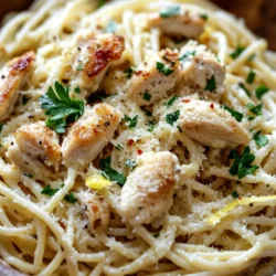 Lemony Garlic Chicken Carbonara Pasta is a delightful twist on the classic Italian dish that has captured the hearts of pasta lovers around the world. This recipe marries the rich, creamy texture of traditional carbonara with the refreshing brightness of lemon, creating a balanced and harmonious flavor profile that excites the palate. The incorporation of garlic adds a fragrant depth, making this dish not only comforting but also vibrant and invigorating.