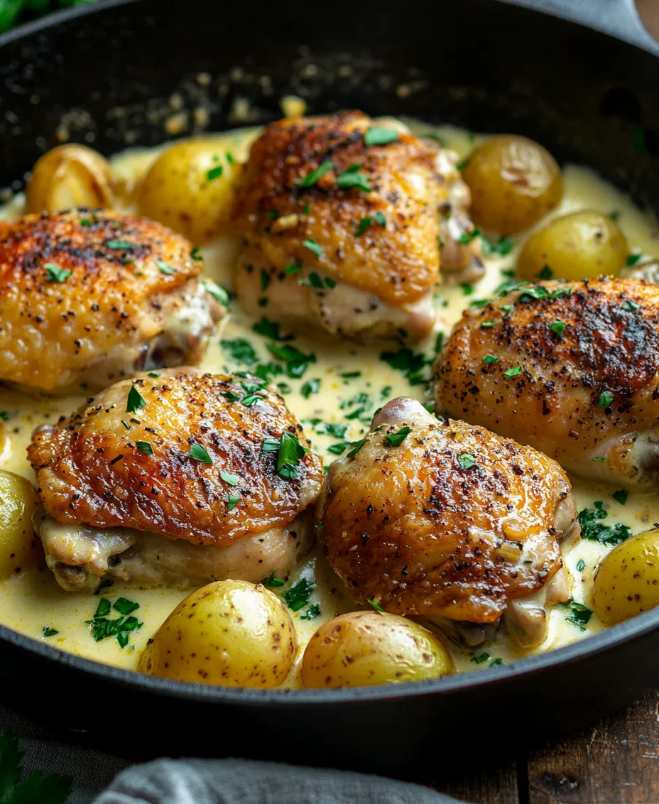Discover the delightful flavors of Italy with Betty’s Creamy Italian Chicken with Potatoes, a comforting and delicious dish that perfectly combines tender chicken thighs and baby potatoes in a rich and creamy sauce. This recipe is not only easy to prepare but also perfect for family dinners or entertaining guests. Imagine the aroma of garlic and Italian herbs wafting through your kitchen as you prepare this culinary masterpiece, enticing everyone to gather around the table. Betty’s Creamy Italian Chicken with Potatoes is designed to satisfy both the palate and the soul, making it an ideal choice for any occasion.