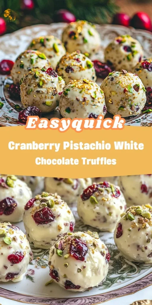 Craving a sweet treat that’s as easy to make as it is delicious? These Cranberry Pistachio White Chocolate Truffles offer a burst of flavor with the tartness of cranberries, the crunch of pistachios, and the creamy sweetness of white chocolate. Perfect for any occasion, they’re a delightful addition to your dessert table or a thoughtful gift wrapped in style—ideal for an afterka gathering! EasyCakeRecipes QuickBrownieRecipe DessertGoals SweetTreats Truffles HolidayBaking ChocolateLovers