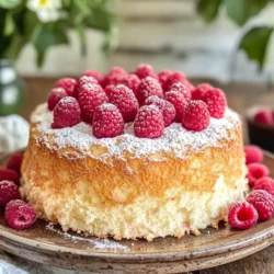 Angel food cake is a delightful dessert known for its incredibly light and airy texture that melts in your mouth. Originating in the United States in the 19th century, this cake has become a staple in many households, beloved for its delicate sweetness and versatility. The unique cloud-like structure is primarily achieved through the use of whipped egg whites, which create a fluffy batter that rises beautifully in the oven.