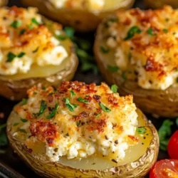 At the heart of this recipe are Yukon Gold potatoes, renowned for their creamy texture and buttery flavor. Unlike other potato varieties, Yukon Golds have a smooth, thin skin that doesn’t require peeling, allowing the nutrients and flavor to remain intact. Their golden flesh not only looks inviting but also has a remarkable ability to hold up well during cooking, making them ideal for baking. When baked, they become fluffy on the inside while maintaining a slight crispiness on the outside, creating a delightful contrast that pairs perfectly with the creamy feta.