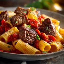 Spicy Vodka Rigatoni with Seared Steak Bites