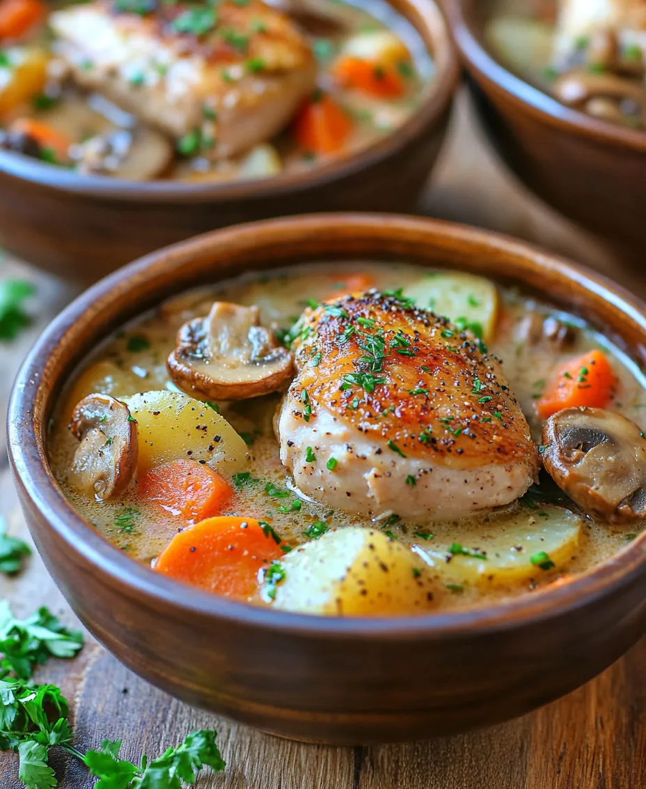 There’s something undeniably comforting about a warm bowl of stew, especially when the weather turns chilly. Slow-cooked meals have a special way of wrapping you in a cozy embrace, filling your home with enticing aromas that beckon family and friends to gather around the table. One such dish that embodies this snug appeal is the <strong>Cozy Slow-Cooked Chicken and Mushroom Stew</strong>. It’s a perfect choice for family gatherings or quiet evenings spent at home, as it combines warmth, heartiness, and rich flavors that appeal to all palates.” /></p>
</p>
<h3>Comparison of Low vs. High Cooking Settings and Their Impact on the Final Dish</h3>
</p>
<p>When it comes to slow cooking, the temperature setting can significantly influence the texture and flavor of your Cozy Slow-Cooked Chicken and Mushroom Stew. The two main settings on most slow cookers are low and high, each offering unique benefits.</p>
</p>
<p>Cooking on <strong>low</strong> (usually around 200°F) allows the flavors to meld beautifully over a longer period, typically around 6 to 8 hours. This gentle cooking method is ideal for tougher cuts of meat, as the extended exposure to heat breaks down collagen, resulting in tender, juicy chicken. The slow infusion of flavors from the mushrooms, herbs, and broth creates a harmonious dish that feels like a warm hug.</p>
</p>
<p>On the other hand, cooking on <strong>high</strong> (approximately 300°F) reduces the cooking time to about 3 to 4 hours. While this method is effective for those in a time crunch, it can lead to a slightly different texture. The chicken may not be as tender, and the flavors may not develop as deeply as they would on the low setting. However, if you’re short on time and still crave a comforting stew, the high setting will work just fine—just be mindful to check for doneness and adjust seasoning towards the end of cooking.</p>
</p>
<h3>Tips for Using Slow Cookers Effectively</h3>
</p>
<p>To maximize your slow cooking experience and achieve the best results with your Chicken and Mushroom Stew, consider these essential tips:</p>
</p>
<p>1. <strong>Layering Ingredients</strong>: Start by placing the heartier ingredients, such as carrots and potatoes, at the bottom of the slow cooker. These will take longer to cook and can withstand the heat better. Place the chicken on top, followed by the mushrooms and herbs. This prevents the chicken from overcooking and allows all flavors to meld effectively.</p>
</p>
<p>2. <strong>Timing is Key</strong>: Always refer to the specific timing guidelines for your recipe. If you’re on low for 8 hours or high for 4 hours, avoid lifting the lid too often, as this can extend cooking time and affect the final dish.</p>
</p>
<p>3. <strong>Use Quality Ingredients</strong>: The quality of your chicken and vegetables will significantly impact the stew’s flavor. Opt for fresh, organic ingredients whenever possible, as they provide a richer taste.</p>
</p>
<p>4. <strong>Don’t Overfill</strong>: Filling your slow cooker too much can lead to uneven cooking. A good rule of thumb is to keep it between half and three-quarters full to allow for proper heat circulation.</p>
</p>
<p>5. <strong>Adjusting Liquid Levels</strong>: Slow cookers can trap moisture, so you may need less liquid than traditional methods. Start with the recommended amount and adjust based on your preferred consistency.</p>
</p>
<h3>Flavor Profile and Seasoning</h3>
</p>
<p>The flavor profile of your Cozy Slow-Cooked Chicken and Mushroom Stew is a delightful interplay of savory, earthy, and creamy elements. The combination of chicken, mushrooms, and aromatic vegetables creates a umami-rich base, while herbs like thyme, rosemary, and parsley enhance the overall taste.</p>
</p>
<p><strong>Herbs and Spices Interaction</strong>: The aromatic herbs work synergistically with the rich cream and broth, infusing the stew with depth and warmth. Thyme adds a subtle earthiness, while rosemary brings a hint of piney freshness. If you’re looking to elevate your dish further, consider adding a dash of garlic powder or onion powder for an extra layer of flavor.</p>
</p>
<p><strong>Balancing Flavors</strong>: One of the most crucial aspects of cooking is tasting and adjusting as you go. Before serving, make it a habit to taste your stew. If it feels bland, a pinch of salt or a squeeze of lemon juice can brighten the flavors dramatically. Remember, seasoning is not just about salt; consider pepper, paprika, or even a splash of soy sauce to deepen the umami profile.</p>
</p>
<p><strong>Customizing Flavor Profiles</strong>: For those who enjoy a bit of zing, adding lemon zest or juice can brighten the dish and cut through the richness of the cream. Alternatively, fresh herbs like dill or basil can offer a completely different flavor direction. Feel free to experiment – cooking is all about finding the balance that suits your palate.</p>
</p>
<h3>Serving Suggestions</h3>
</p>
<p>When it comes to serving your Cozy Slow-Cooked Chicken and Mushroom Stew, the possibilities are endless. Here are some ideas to help you create a complete and satisfying meal:</p>
</p>
<p>1. <strong>Pairing Options</strong>: This hearty stew pairs beautifully with a crusty loaf of bread, perfect for dipping and soaking up the flavorful broth. Alternatively, serve it over fluffy rice or creamy mashed potatoes for a comforting twist. A side salad with a light vinaigrette can also provide a refreshing contrast to the rich stew.</p>
</p>
<p>2. <strong>Garnishing</strong>: Add a finishing touch to your stew with fresh garnishes. Chopped parsley not only adds a pop of color but also a hint of freshness. A sprinkle of grated Parmesan cheese can enhance the dish’s umami flavor, while a drizzle of cream can elevate its richness.</p>
</p>
<p>3. <strong>Portion Sizes and Meal Planning</strong>: This recipe is excellent for meal prep. The stew can be made in large batches and stored in the refrigerator for up to three days, or frozen for later enjoyment. When planning portions, consider that this stew is filling, so a cup per serving is usually sufficient. If you have leftovers, they can be easily reheated for a quick lunch or dinner.</p>
</p>
<h3>Nutritional Benefits of the Stew</h3>
</p>
<p>The Cozy Slow-Cooked Chicken and Mushroom Stew is not only delicious but also packed with nutritional benefits. Here’s a breakdown of what each component brings to the table:</p>
</p>
<p>– <strong>Protein Content from Chicken</strong>: Chicken is an excellent source of lean protein, essential for muscle growth and repair. It also helps keep you feeling full, making this stew a satisfying meal.</p>
</p>
<p>– <strong>Vitamins and Minerals from Vegetables</strong>: The stew is loaded with vegetables like carrots, celery, and mushrooms, which contribute a wealth of vitamins and minerals. Carrots provide beta-carotene (a precursor to vitamin A), while mushrooms are rich in B vitamins and antioxidants.</p>
</p>
<p>– <strong>Healthy Fats from Heavy Cream</strong>: The addition of heavy cream not only enriches the stew but also provides healthy fats, which are necessary for nutrient absorption and overall health.</p>
</p>
<p>– <strong>Dietary Adjustments</strong>: If you’re looking to lighten the dish, consider using half-and-half or even a plant-based milk alternative. For a gluten-free option, ensure that the broth and any added seasonings are certified gluten-free.</p>
</p>
<h3>Conclusion</h3>
</p>
<p>In conclusion, the Cozy Slow-Cooked Chicken and Mushroom Stew is a nourishing and satisfying meal that wraps you in warmth and comfort. Its rich flavors, tender chicken, and creamy broth make it an ideal dish for chilly days or gatherings with loved ones.</p>
</p>
<p>Slow cooking is not just about convenience; it’s an art that allows flavors to develop and deepen over time, transforming simple ingredients into a hearty masterpiece. We encourage you to try making this stew yourself and experience the joy it brings to your dining table. With its ease of preparation and the delightful aroma that fills your kitchen, it will surely become a cherished go-to recipe in your collection. Enjoy the warmth and comfort this stew offers, and share it with family and friends for a truly memorable meal.</p>
</div>