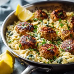 One-Skillet Chicken Meatballs with Creamy Orzo