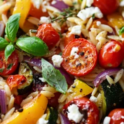 Welcome to the vibrant world of Roasted Vegetable Orzo, a dish that beautifully encapsulates the essence of Mediterranean cuisine. This easy-to-make pasta dish is not only a feast for the eyes but also a celebration of flavors that are both comforting and invigorating. The combination of tender orzo pasta with a colorful array of roasted vegetables makes this recipe a versatile option for any meal. Whether you're looking for a wholesome weeknight dinner, a side dish for your next gathering, or simply a way to pack more vegetables into your diet, Roasted Vegetable Orzo is sure to satisfy.