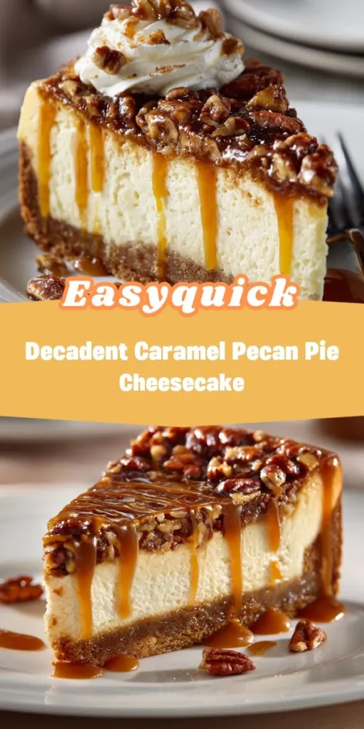 Experience the delightful fusion of creamy cheesecake and nutty pecan pie in this decadent dessert that&rsquo;s sure to impress. Topped with a luscious homemade caramel sauce, it&rsquo;s perfect for gatherings or a sweet treat at home. Discover more delicious recipes like this one at simpleeats! DessertGoals PecanPie Cheesecake CaramelLovers SweetTreats BakingJoy SimpleEats