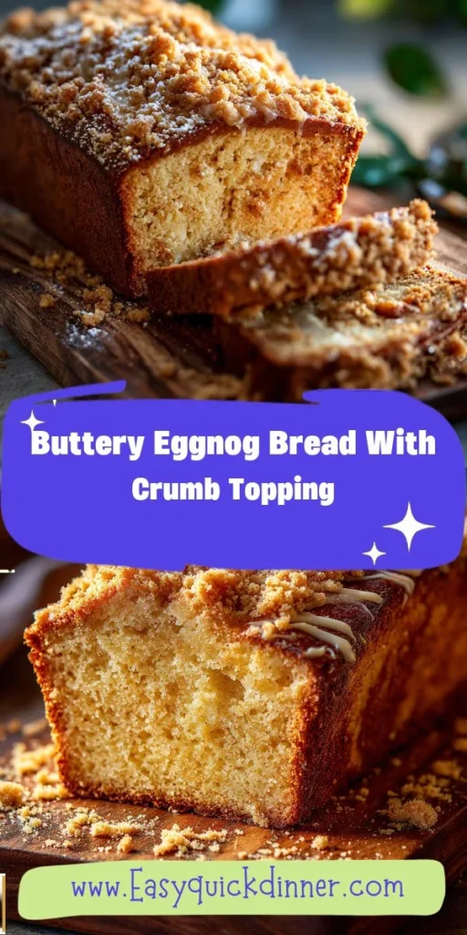 This holiday season, elevate your dessert game with a twist on traditional flavors by making a Buttery Eggnog Bread with Crumb Topping. Its the perfect balance of creamy eggnog richness and crunchy topping, making it a delightful addition to your festive gatherings. Try this recipe from simpleeats for a comforting treat that pairs beautifully with your favorite hot beverage! HolidayDessert Eggnog BakingJoy SimpleEats ComfortFood SeasonalFlavors FestiveTreats