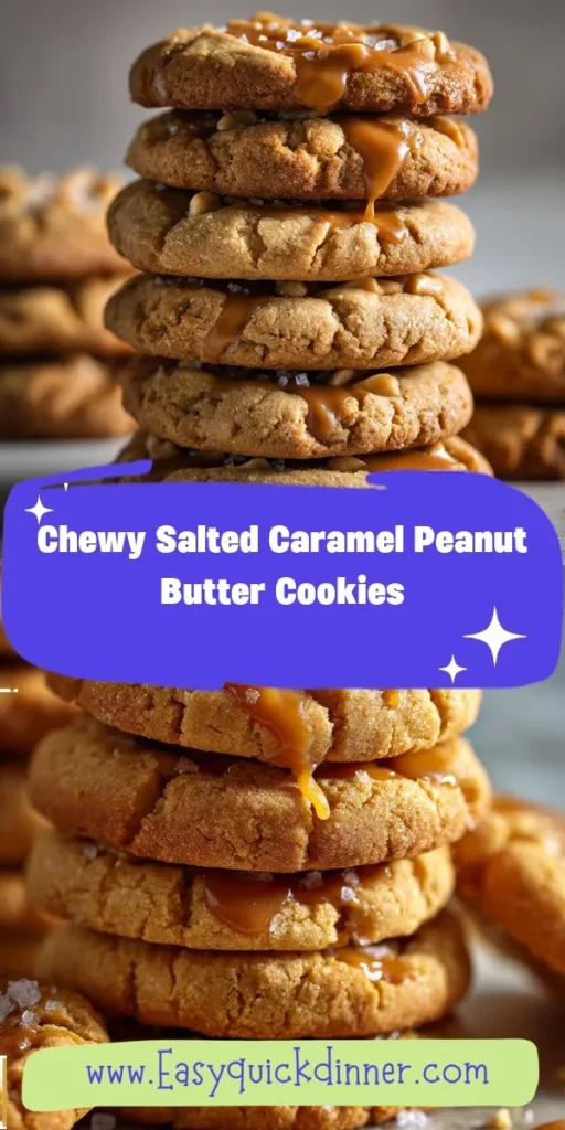 Experience the perfect blend of sweet and salty with these Chewy Salted Caramel Peanut Butter Cookies! Each bite reveals a luscious salted caramel center nestled within a soft, chewy peanut butter cookie, making them an irresistible treat for any occasion. Simpleeats has made it easy to enjoy the ultimate comfort food! Cookies PeanutButter SaltedCaramel Baking SweetTreats Dessert RecipeIdeas