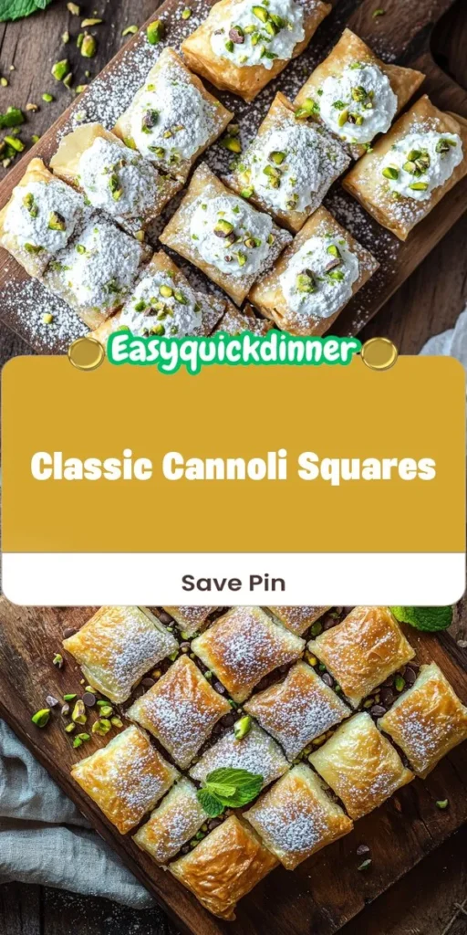 Looking for quick sweet treat ideas this season? These Classic Cannoli Squares are a perfect 30-minute dessert that combines creamy ricotta and mascarpone filling with crispy phyllo layers, making them an ideal addition to your holiday celebrations or gatherings. Afterkas delightful recipe is sure to impress your guests without the hassle! DessertIdeas 30MinuteDessert CannoliSquares SweetTreats HolidayBaking EasyRecipes ItalianDessert