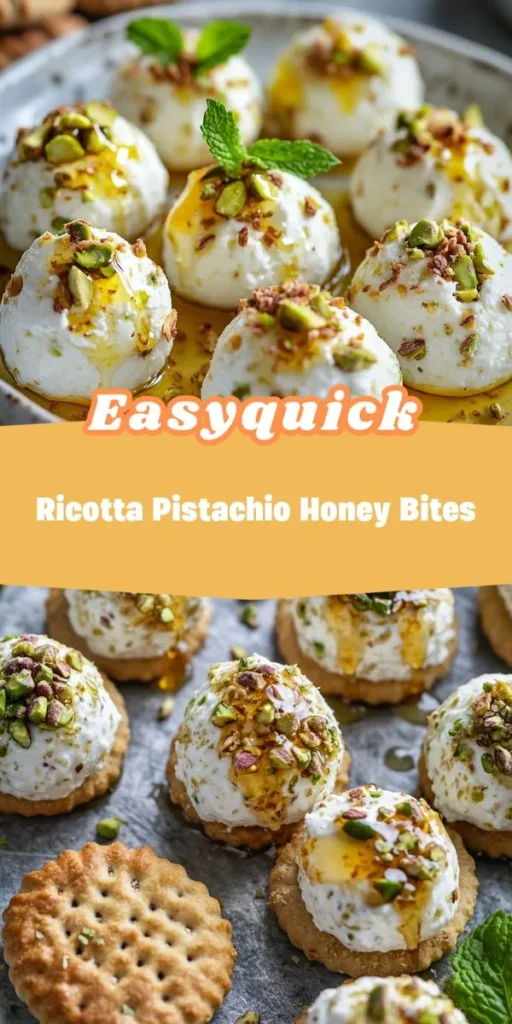 Looking for a quick and delicious no-bake dessert that chocolate lovers will adore? These Ricotta Pistachio Honey Bites offer a unique twist, blending creamy ricotta, crunchy pistachios, and a hint of sweetness from honey, making them perfect for any occasion. Treat yourself or impress your guests with this delightful treat that’s as easy to make as it is to enjoy! NoBakeDessert ChocolateLoversDessert RicottaBites SweetTreats PartyDesserts HealthyDesserts Afterka