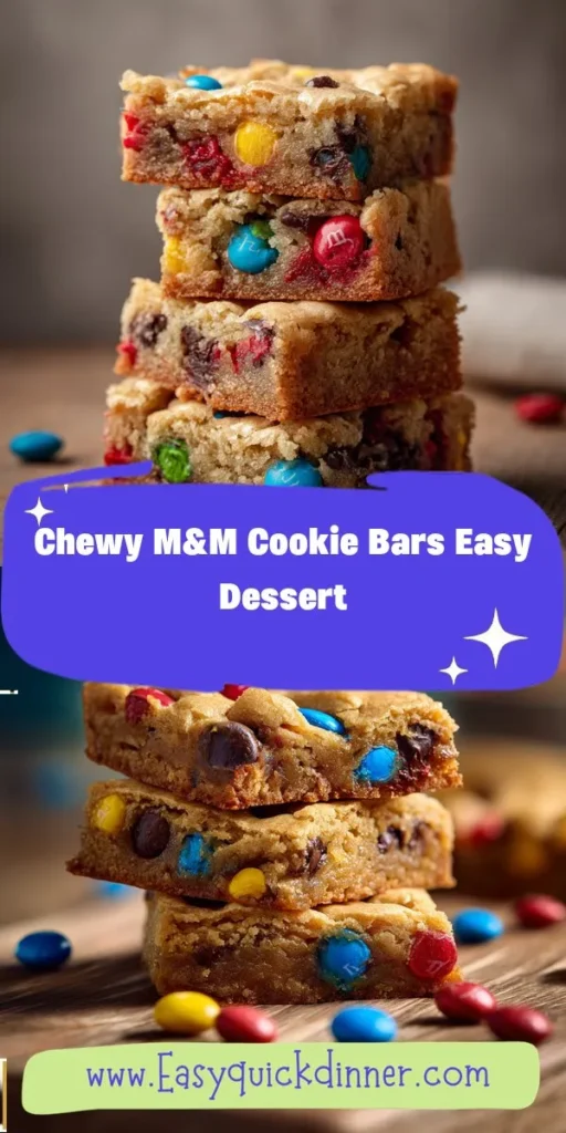Bring a burst of color and flavor to your gatherings with these Chewy M&M Cookie Bars! Perfect for any occasion, they&rsquo;re simple to whip up and sure to delight both kids and adults alike. For a twist, try serving them with a delicious pudding for added fun&mdash;these treats are the ultimate crowd-pleaser! CookieBars MMs Dessert SimpleEats BakingFun SweetTreats EasyRecipes