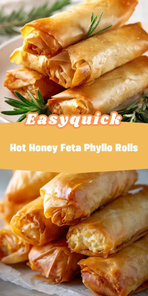 Experience the delightful blend of sweet and savory with these Hot Honey Feta Phyllo Rolls. The contrast of crispy phyllo with creamy feta and a touch of spicy honey creates a flavor explosion that will elevate any gathering. Perfect as an appetizer or a satisfying snack, these rolls are sure to impress your guests. Try it out with simpleeats! PhylloRolls MediterraneanFlavors AppetizerIdeas SweetAndSavory FoodieFavorites HomeCooking BakingJoy