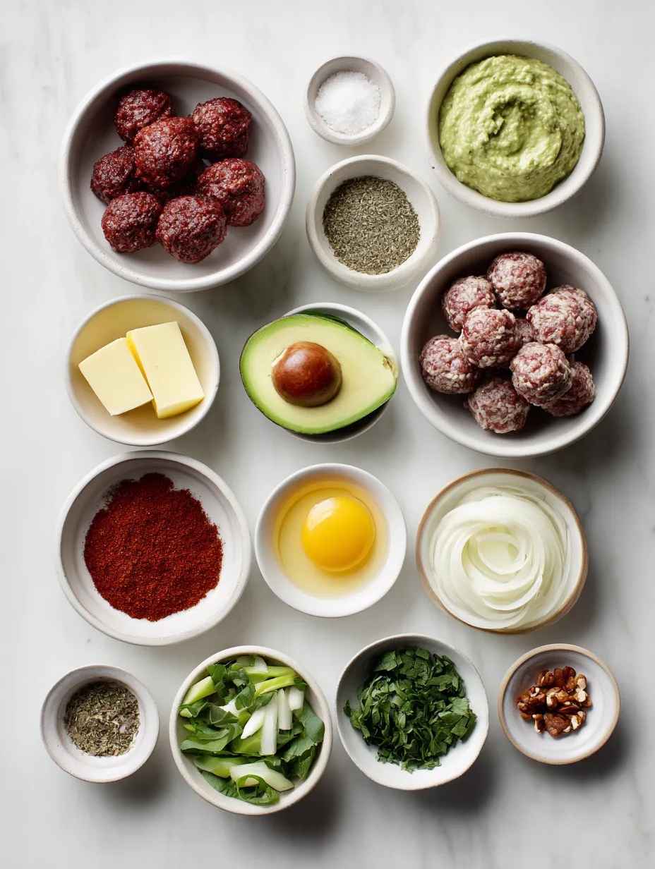 Ingredients for BBQ Meatball Bowls with Avocado Goddess Sauce