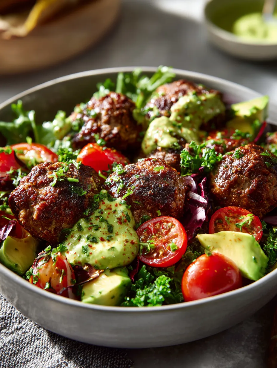 Elevate your low-carb dinner game with these BBQ Meatball Bowls topped with a creamy Avocado Goddess Sauce. This simple steak dinner alternative combines tender meatballs drizzled in tangy BBQ with fresh, vibrant veggies for a meal thats bursting with flavor and color. Join the culinary adventure with epiceats and satisfy your cravings without the carbs! LowCarbDinner MeatballBowls HealthyEating BBQRecipes QuickDinner AvocadoSauce Epiceats