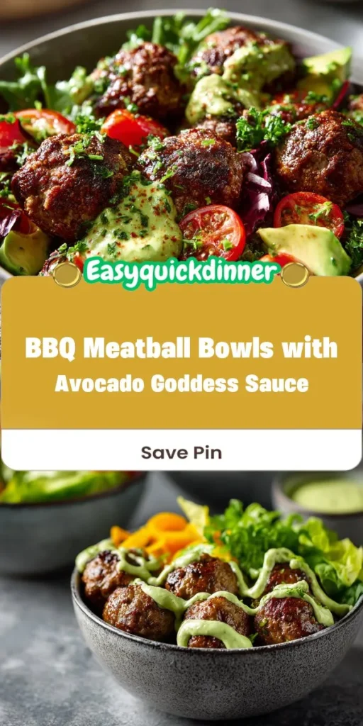 Elevate your low-carb dinner game with these BBQ Meatball Bowls topped with a creamy Avocado Goddess Sauce. This simple steak dinner alternative combines tender meatballs drizzled in tangy BBQ with fresh, vibrant veggies for a meal thats bursting with flavor and color. Join the culinary adventure with epiceats and satisfy your cravings without the carbs! LowCarbDinner MeatballBowls HealthyEating BBQRecipes QuickDinner AvocadoSauce Epiceats