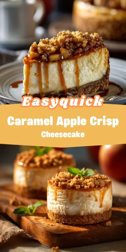 Celebrate the cozy vibes of fall with these sweet treat ideas that come together in just 30 minutes! This Caramel Apple Crisp Cheesecake combines creamy indulgence with the warm flavors of caramel and spiced apples, making it the perfect dessert for any occasion. Explore more delicious recipes at epiceats! DessertIdeas FallBaking QuickTreats CheesecakeLovers SweetTooth AutumnRecipes 30MinuteDessert