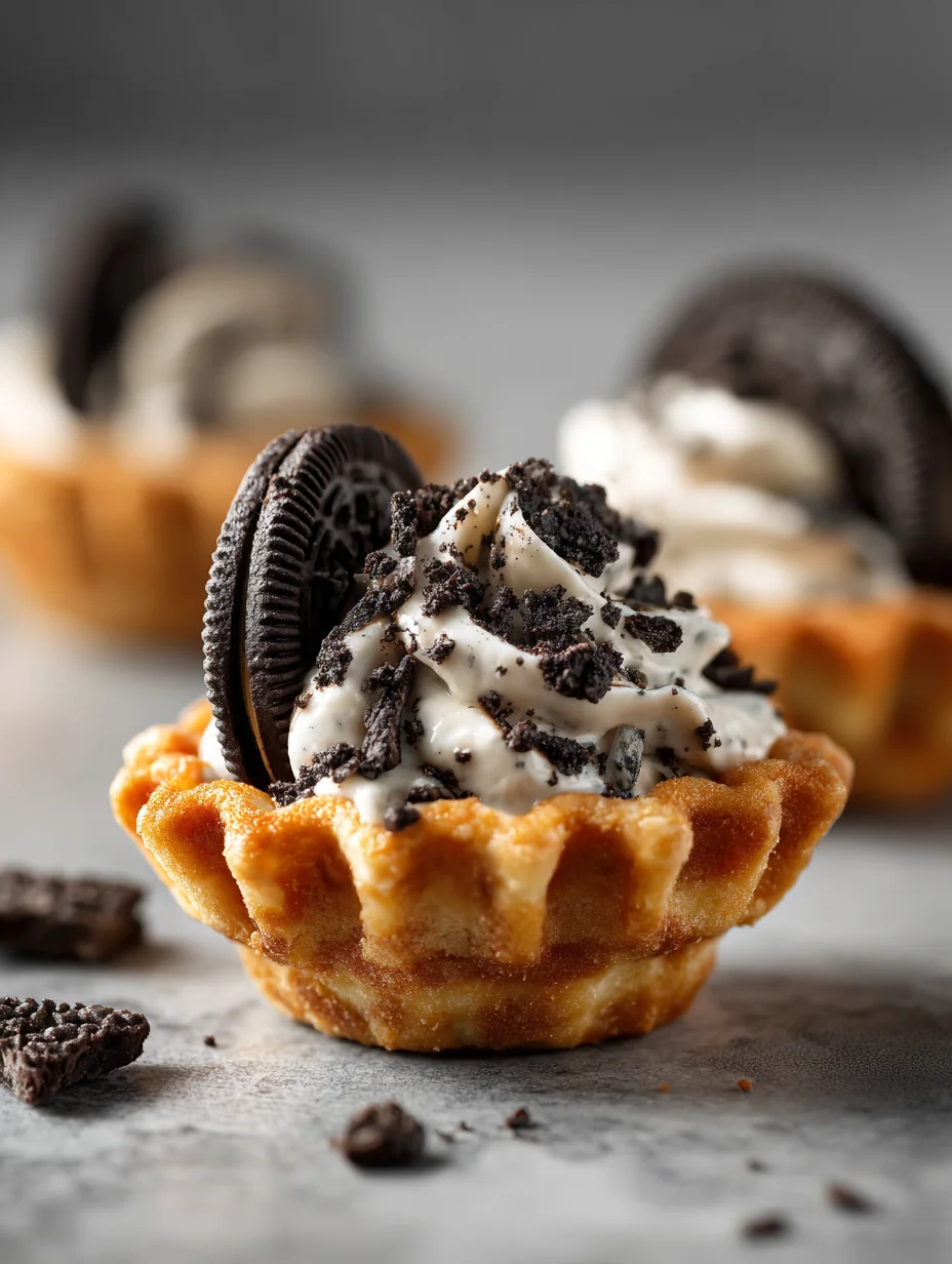 This oreo cheesecake waffle cups - fun mashup dessert is a simple dessert recipe made with everyday ingredients. Perfect for busy days and family meals.