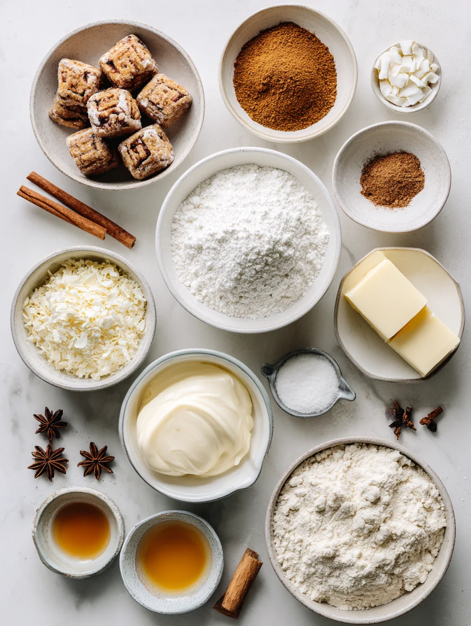 Ingredients for Cinnamon Roll French Toast Bites with Cream Cheese Glaze is