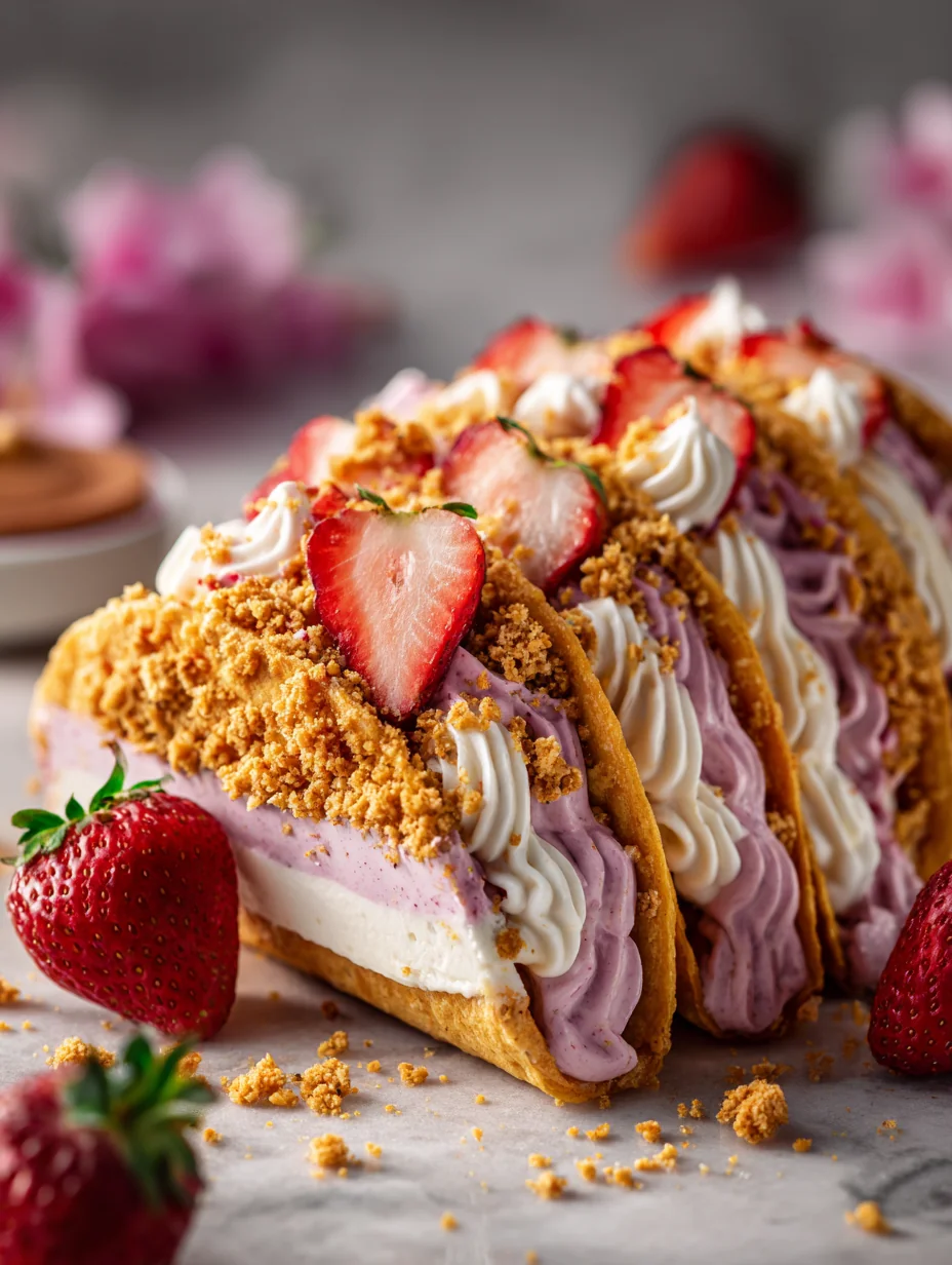 This strawberry crunch cheesecake tacos - sweet spring dessert mashup is a simple dessert recipe made with everyday ingredients. Perfect for busy days and family meals.