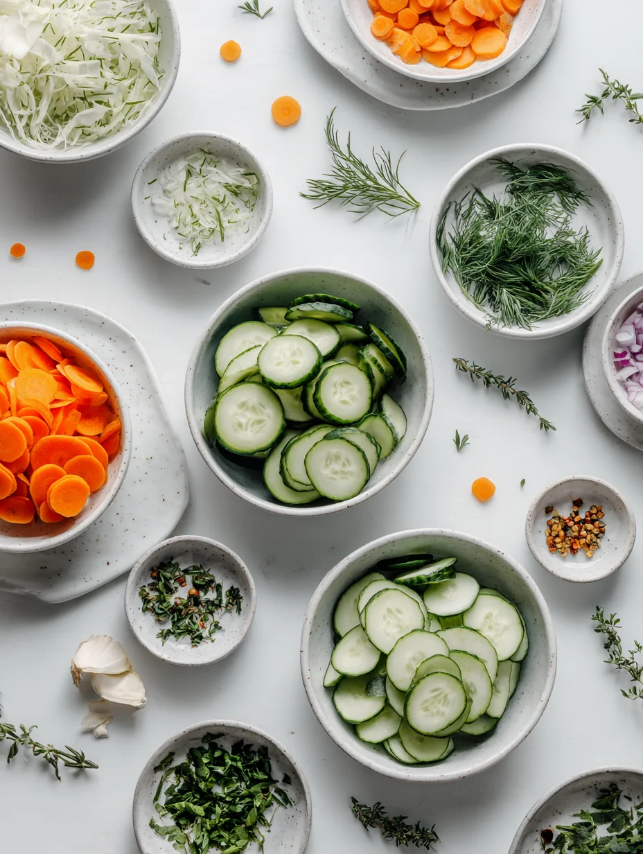 Ingredients for The Crunchy Cucumber Carrot Salad with Fresh Herbs is a deli
