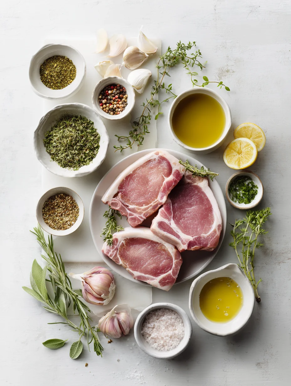 Ingredients for Herb Infused Oven Baked Pork Chops with Zesty Sauce