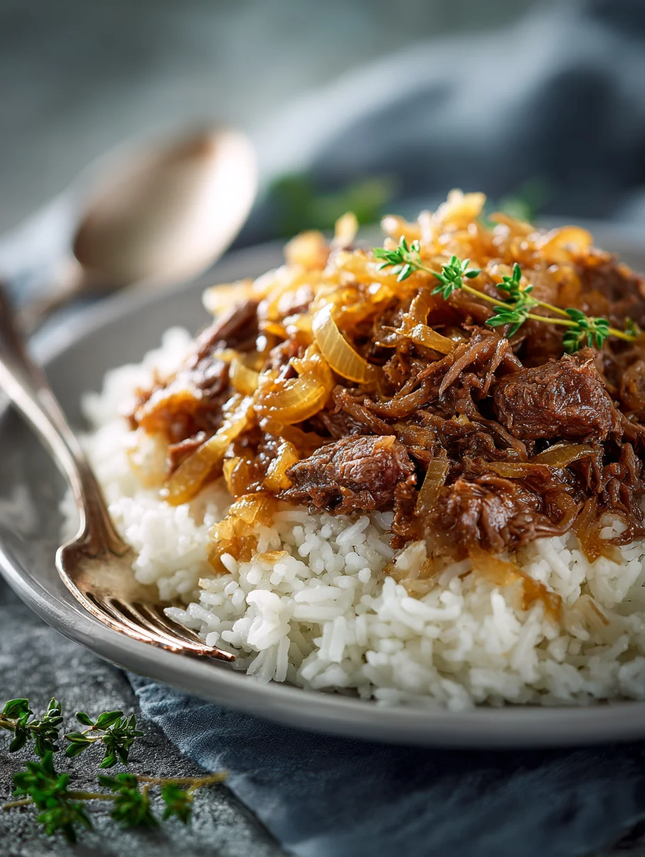 This savory french onion beef over rice: a comforting delight is a simple dinner recipe made with everyday ingredients. Perfect for busy days and family meals.