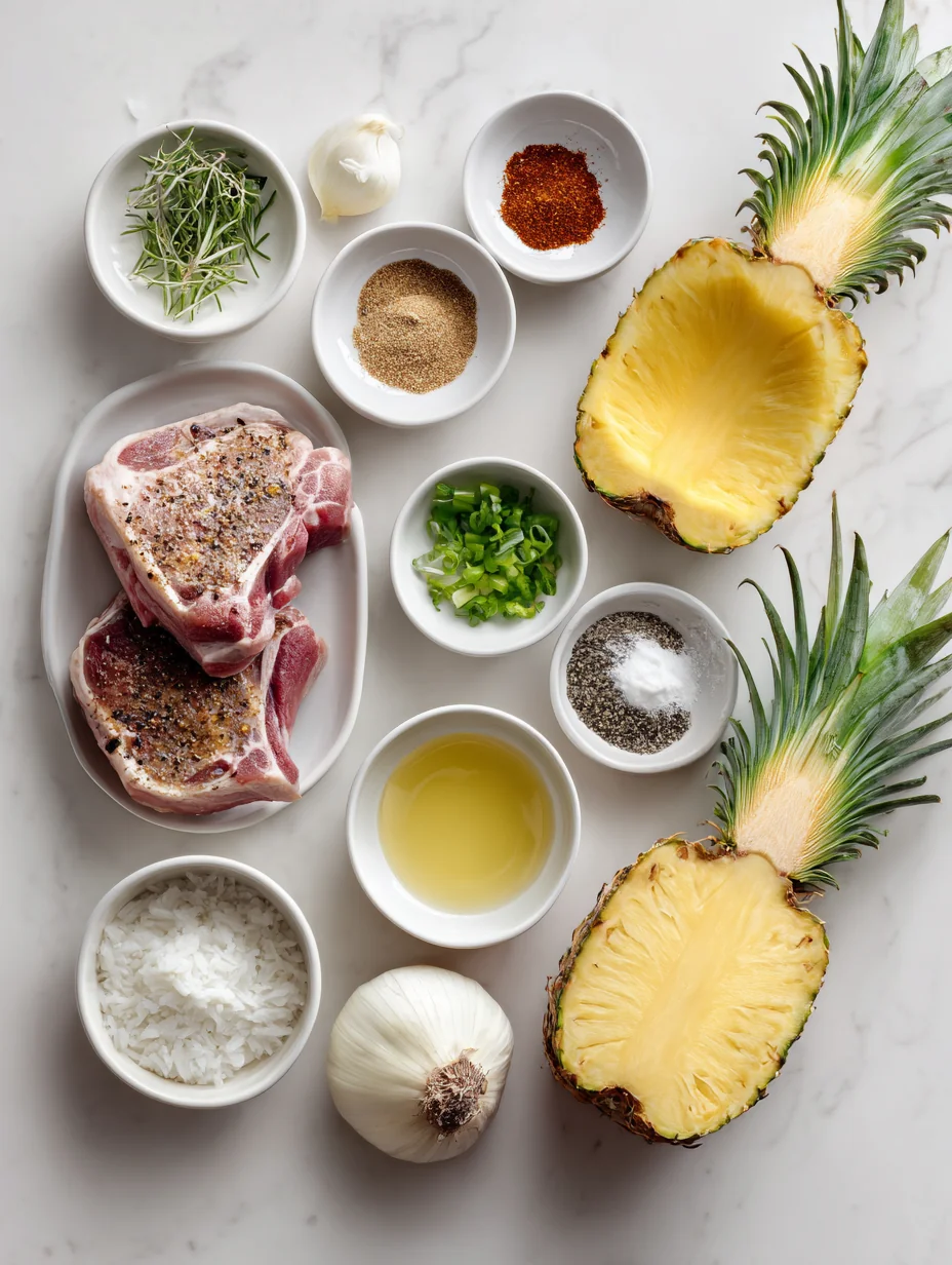 Ingredients for Tropical Hawaiian Pork Chops with Pineapple Glaze is a delig