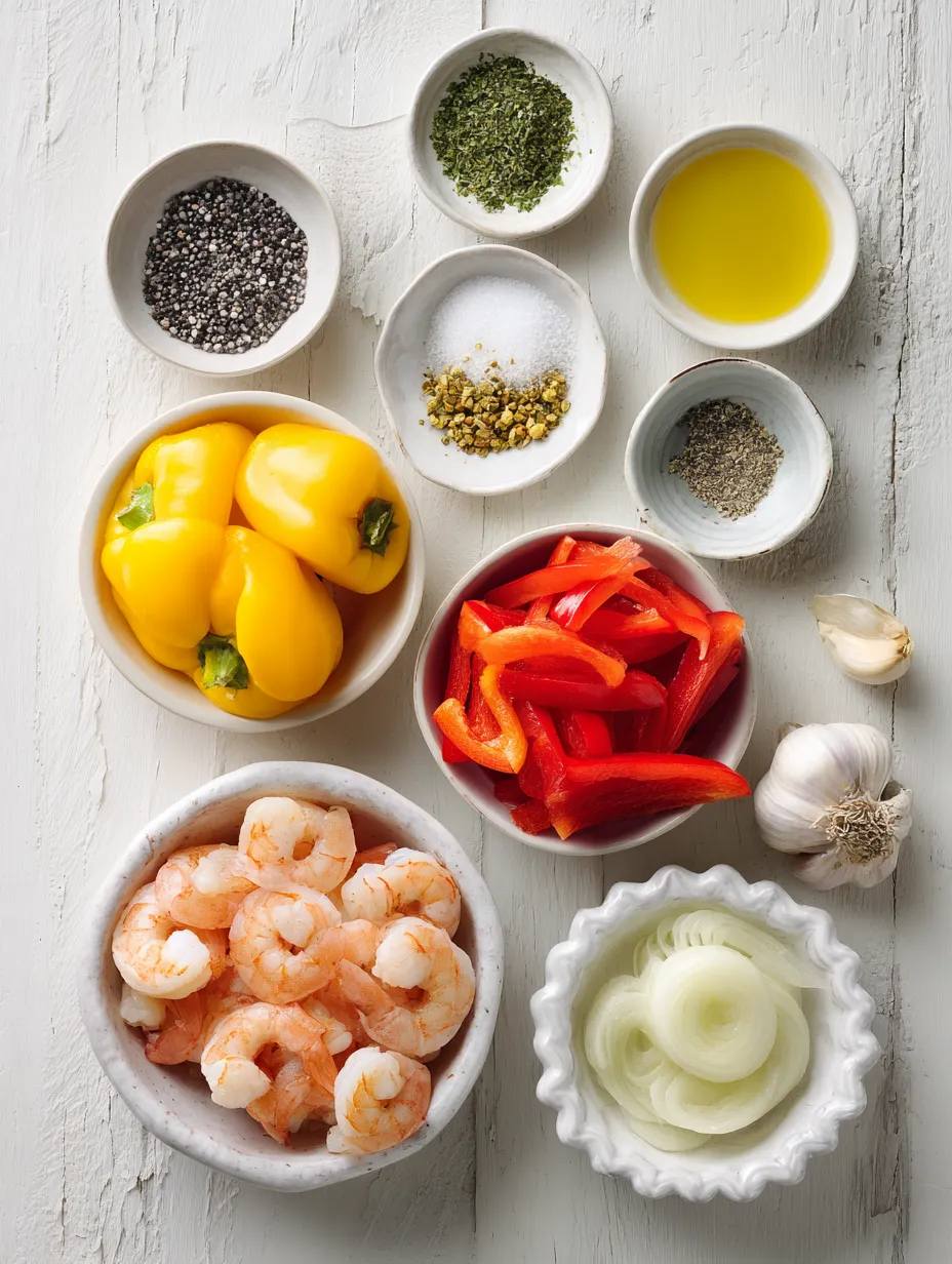 Ingredients for Zesty Garlic Shrimp with Bell Peppers Delight: A Flavorful Culinary Adventure